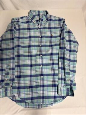 Ralph Lauren Women’s Small Plaid Oxford Shirt 100% Cotton Mint Navy Pink